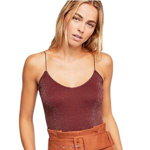 Free People Intimately Skinny Strap Brami Tank Top Burgundy/Gold XS/S NWOT